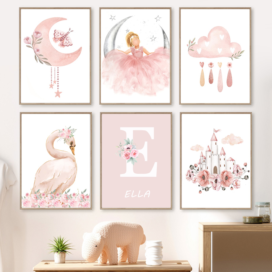 Baby Nursery Animal Pictures - Rosa anjo menina sol lua nuvem