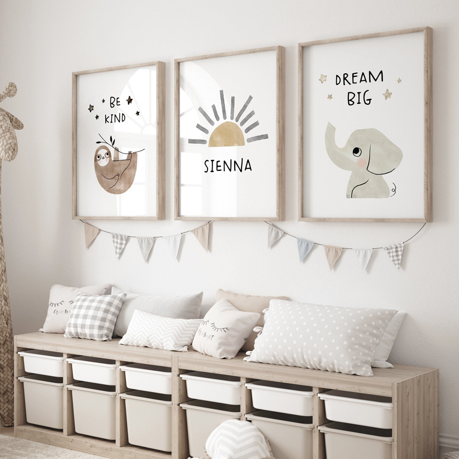 Baby Nursery Animal Pictures - Elefante preguiça luz solar lona criança