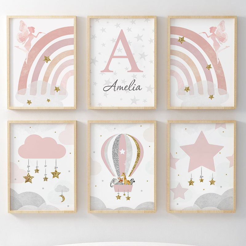 Baby Nursery Animal Pictures - Arte de Parede Rosa Anjo Menina