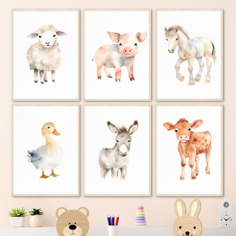 Baby Nursery Animal Pictures - Aquarela Farm Animais Cartazes e impressões,