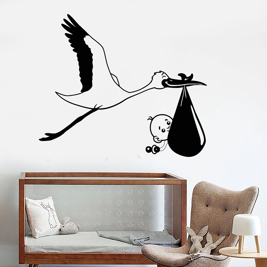 Baby Nursery Vinyl Wall Stickers - Decalque da parede Cegonha Pássaro Crianças