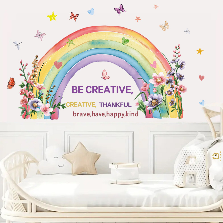Baby Nursery Vinyl Wall Stickers - Aquarela arco-íris borboleta adesivos de parede