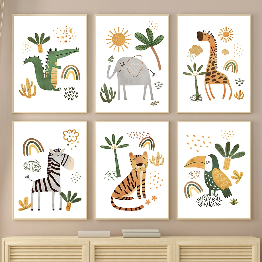 Baby Nursery Animal Pictures - Girafa elefante tigre zebra tucano selva