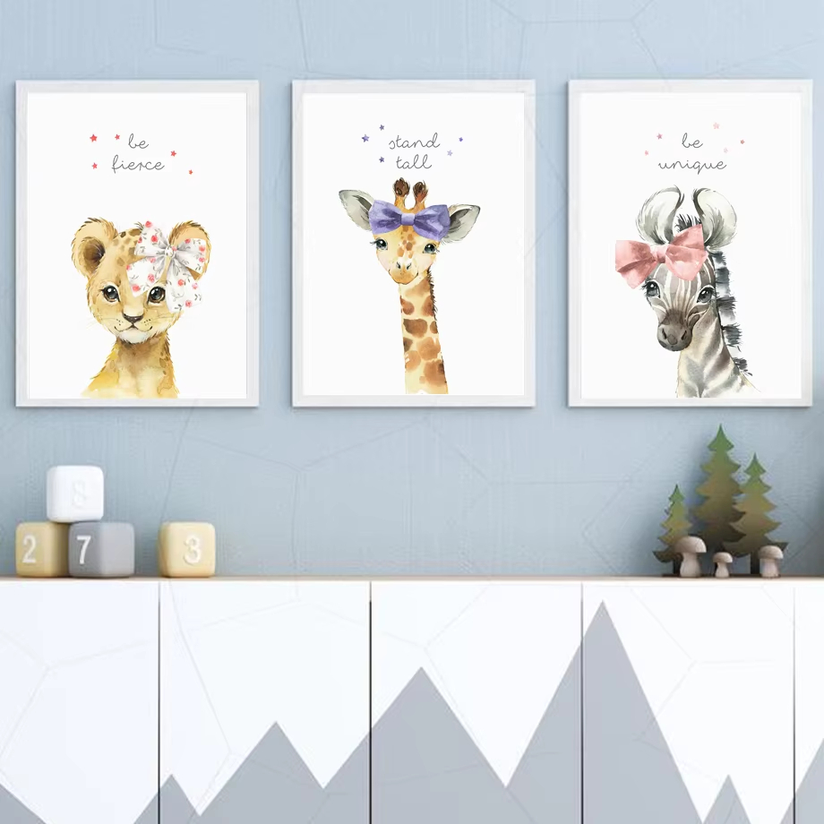 Baby Nursery Animal Pictures - Leão zebra girafa elefante hipopótamo flor