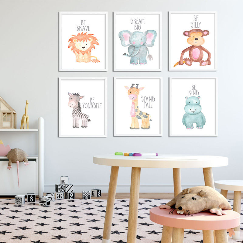 Baby Nursery Animal Pictures - Bebê animal leão elefante girafa cartaz