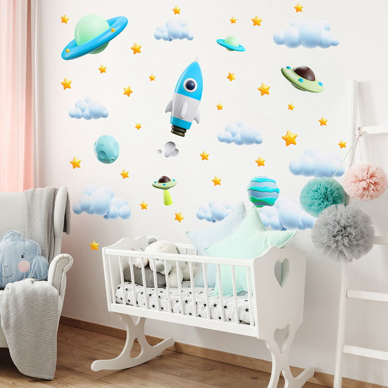 Adesivo de parede ufo foguete  - Baby Nursery Vinyl Wall Stickers avaliação e preço