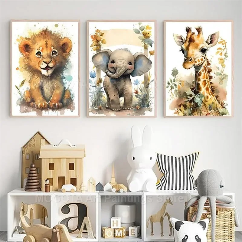 Aquarela leão girafa tigre ele - Baby Nursery Animal Pictures avaliação e preço