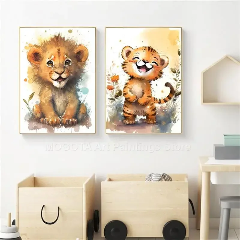 Aquarela leão girafa tigre ele - Baby Nursery Animal Pictures avaliação e preço